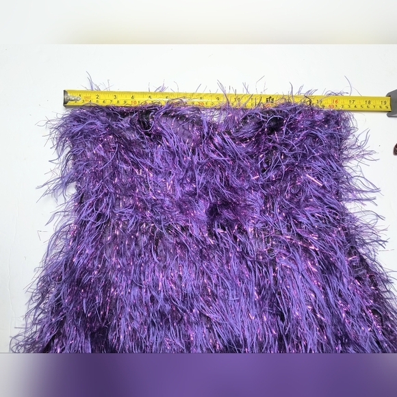 Double Crazy Chic Clear Straps Purple Fuzzy Metallic Faux Feather Mini Dress M - Picture 8 of 11